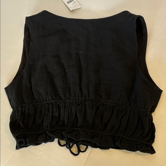 LUSH BLACK PEPLUM TIE FRONT NEW WITH TAGS SMOCKED STRETCH WAIST TOP SZ XL - Picture 5 of 9